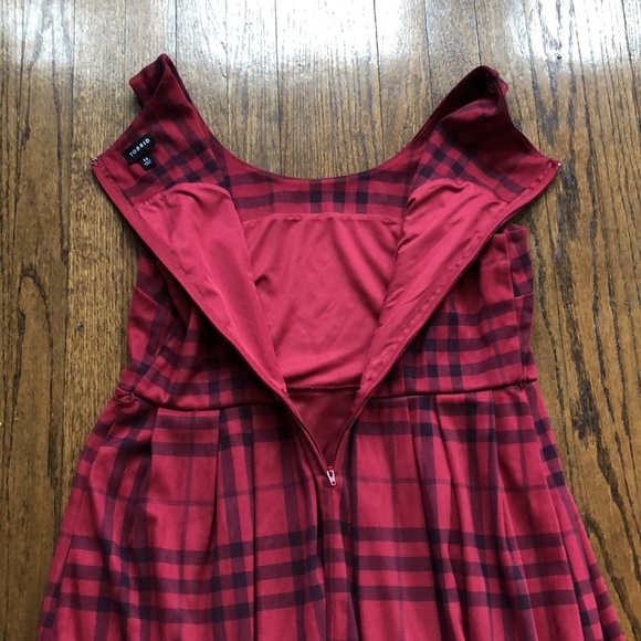 Torrid Red & Black Suede Plaid Scoop Neck Sleeveless Thick Knee-Length Dress - Picture 7 of 7